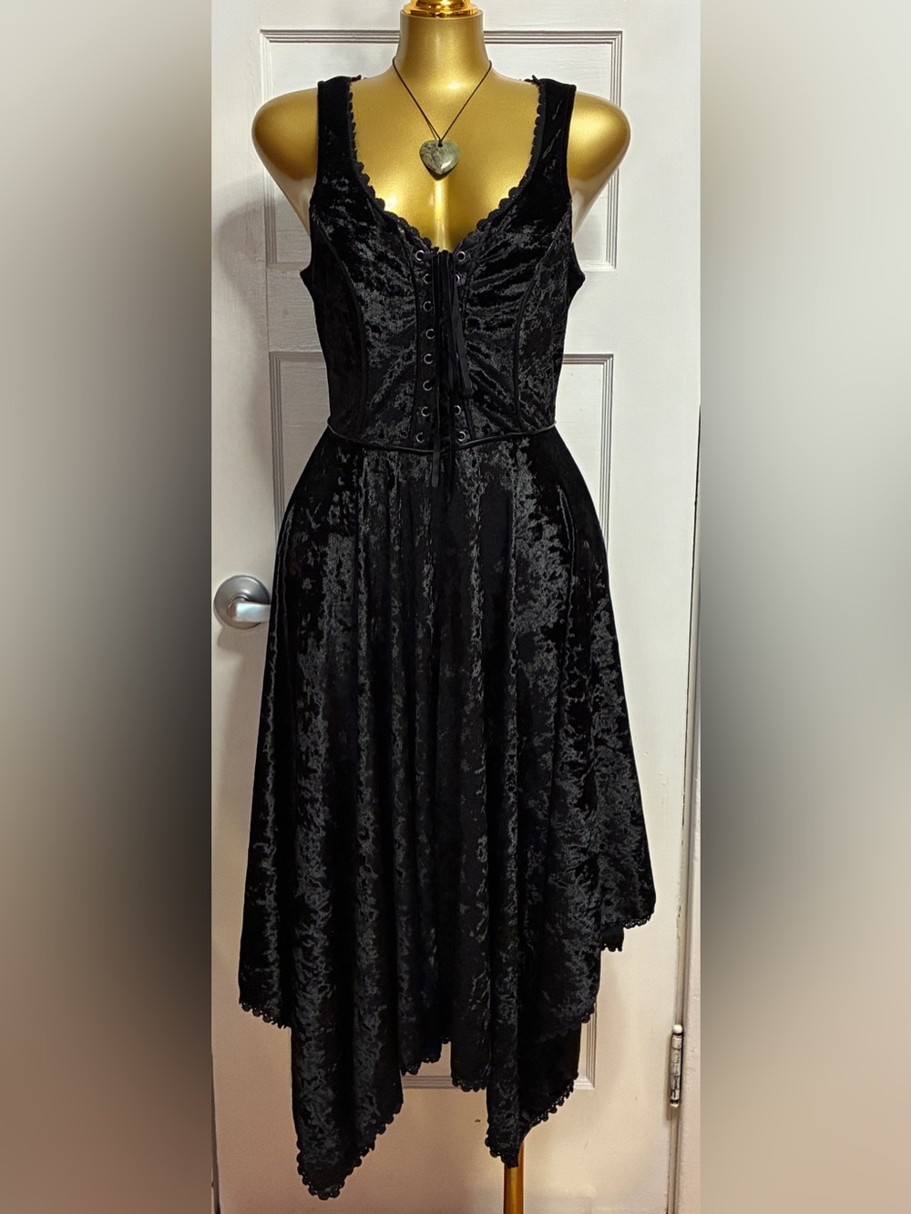 Hot Topic Black Velvet Hanky Hem Corset Dress - Whimsigoth Goth Size M Flawed